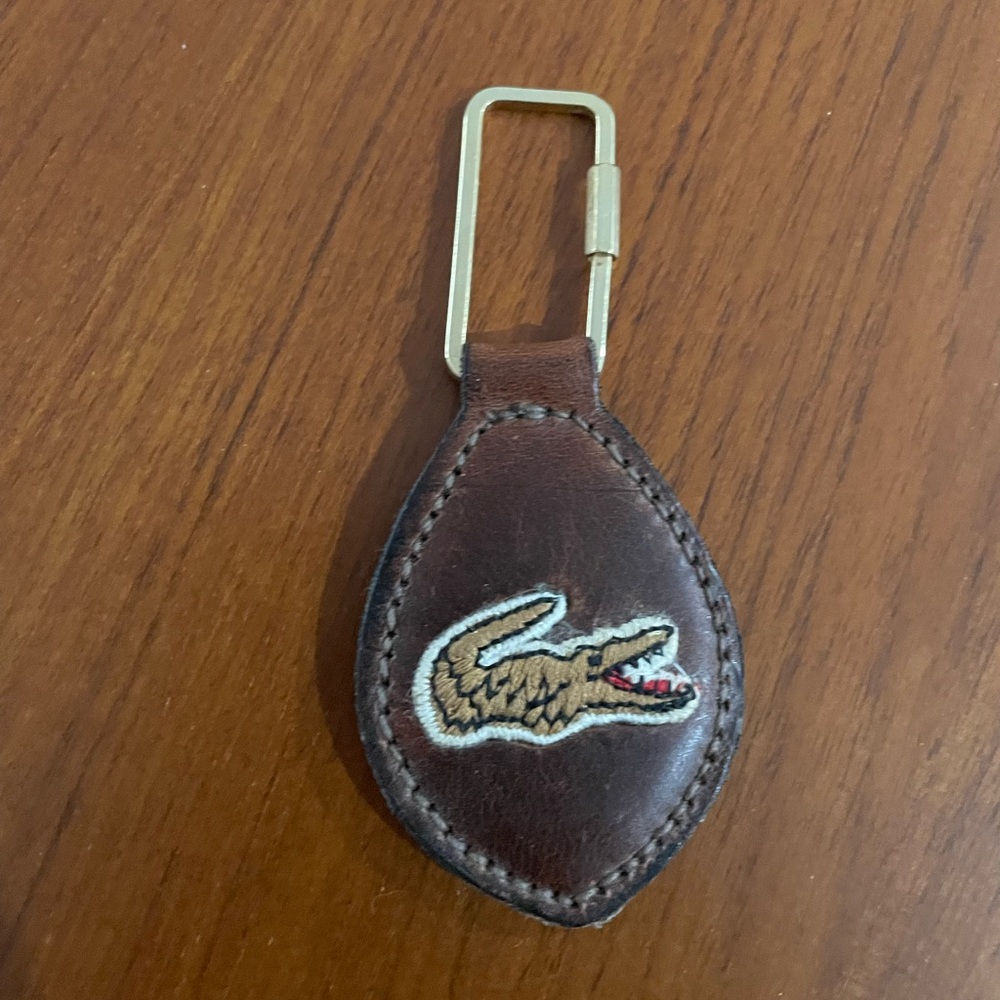 Brown Leather Keychain with Crocodile Logo/Lacoste